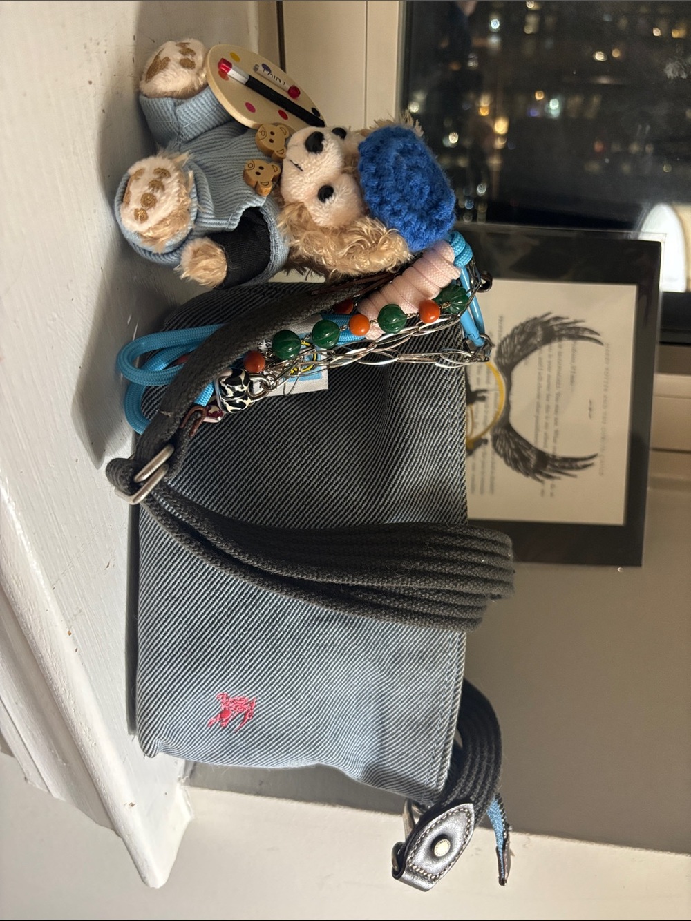 Burberry Blue Denim Crossbody Bag with Pink Logo - Picture 6 of 6